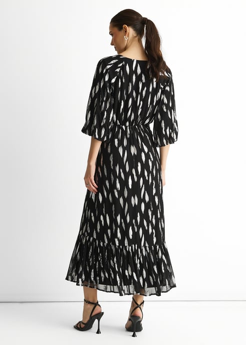 Schwarzes Maxikleid aus Viskose mit Ballonärmeln - Image 4