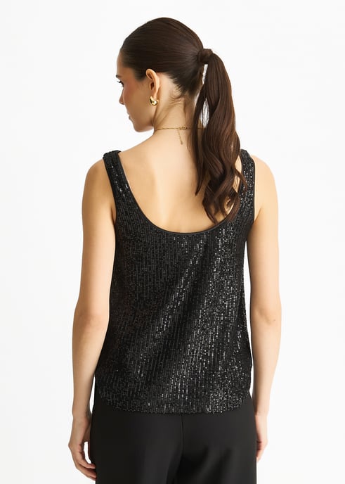 Schwarzes Pailletten-Cami-Top mit Rundhalsausschnitt - Image 4