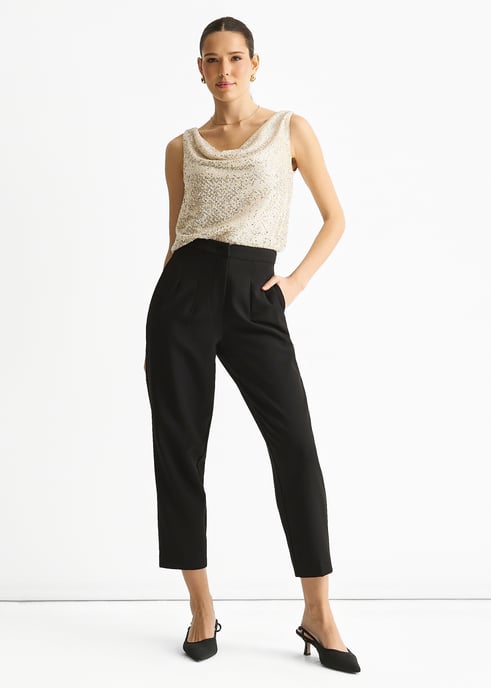 Champagnerfarbenes Pailletten-Cami-Top mit Rollkragen - Image 1