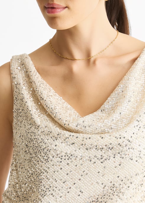 Champagnerfarbenes Pailletten-Cami-Top mit Rollkragen - Image 2