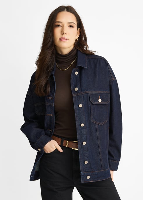 Dunkle Indigo Denim Trucker Jacke - Image 2