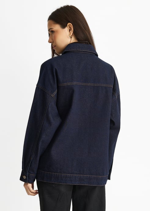 Dunkle Indigo Denim Trucker Jacke - Image 4