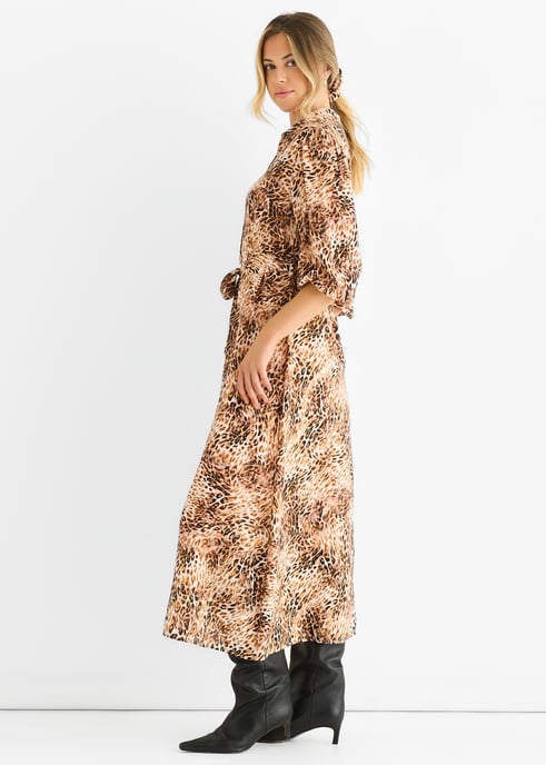 Braunes Hemd-Midikleid mit Tiermuster - Image 3