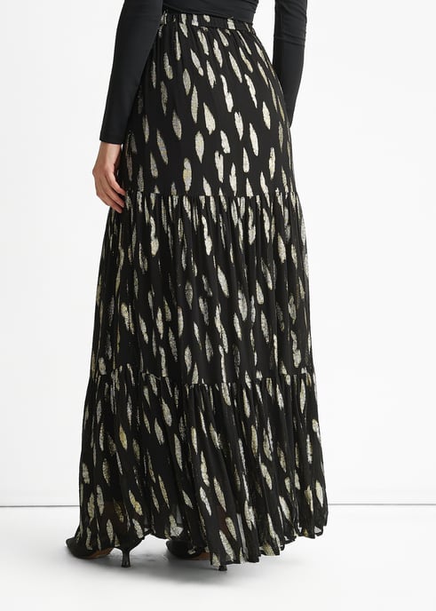 Schwarzer gestufter Jacquard-Maxirock mit Clip - Image 4
