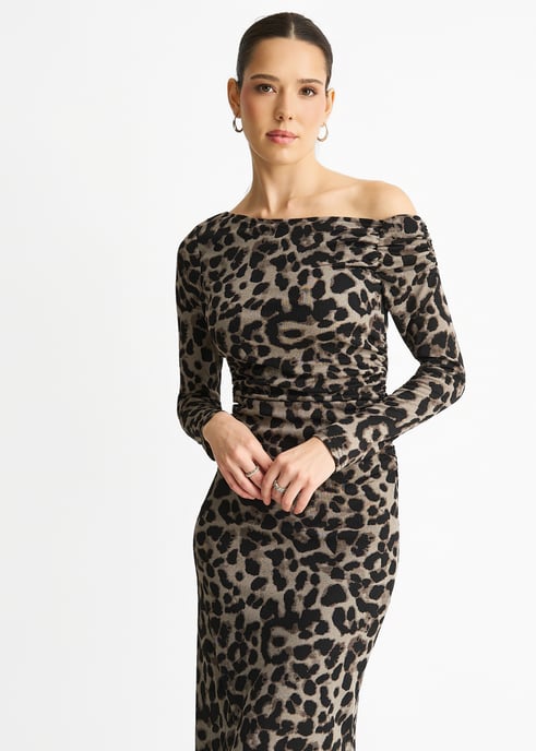 Graues Animal-Jersey-Tier-One-Shoulder-Midikleid - Image 2