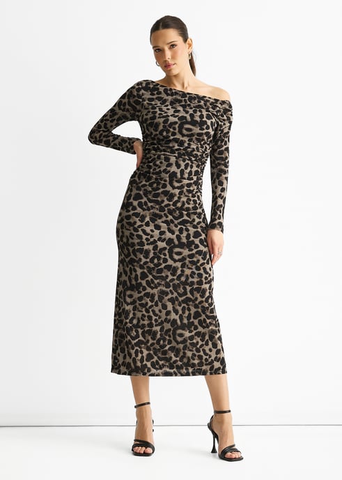 Graues Animal-Jersey-Tier-One-Shoulder-Midikleid - Image 3