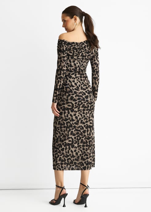 Graues Animal-Jersey-Tier-One-Shoulder-Midikleid - Image 4