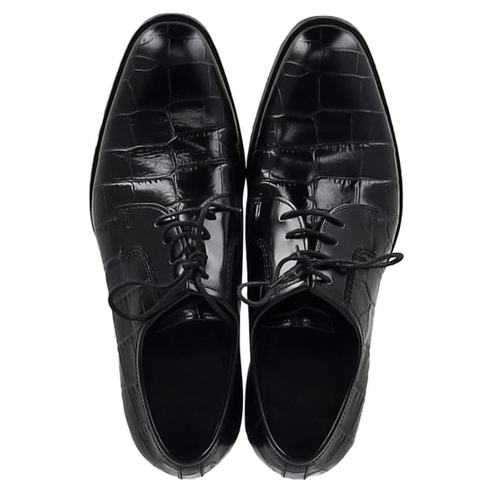 Saint Laurent Krokopräged Schnür-Oxford-Schuhe aus schwarzem Leder - Image 3