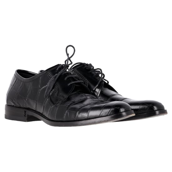 Saint Laurent Krokopräged Schnür-Oxford-Schuhe aus schwarzem Leder - Image 4