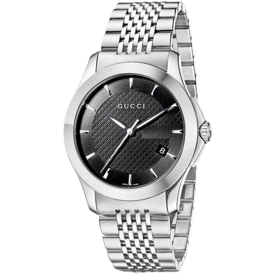 Gucci G-Timeless YA126402 Herrenuhr mit schwarzem Zifferblatt und Silberarmband - Image 1