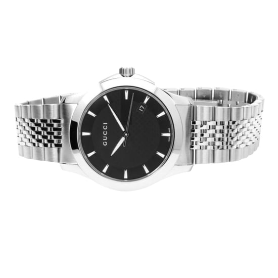 Gucci G-Timeless YA126402 Herrenuhr mit schwarzem Zifferblatt und Silberarmband - Image 3