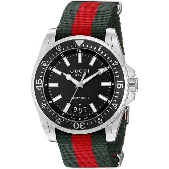 Gucci Dive Herrenuhr YA136206 mit schwarzem Zifferblatt und mehrfarbigem Armband - Image 1