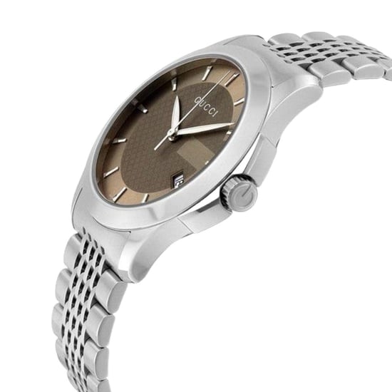 Gucci G-Timeless Herrenuhr YA126406 mit braunem Zifferblatt und Silberarmband - Image 2