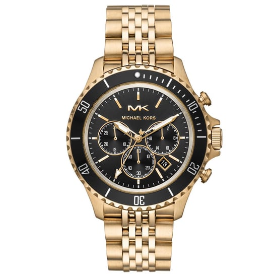 Stilvolle Michael Kors MK8726 Herrenuhr mit schwarzem Zifferblatt und goldfarbenem Finish - Image 1