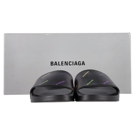 Balenciaga Logo Pool-Slides aus schwarzem Gummi - Image 2