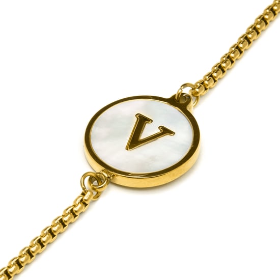 Luxenter-Armband aus weißem Perlmutt in 18 Karat Gelbgold - Alphabet - Image 4