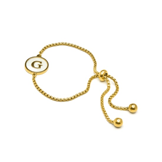 Luxenter-Armband aus weißem Perlmutt in 18 Karat Gelbgold - Alphabet - Image 3