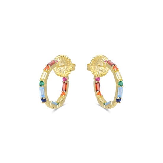 Luxenter Sterling Silber 925 Ohrringe mit Multicolour Zirkonia in 18K Gelbgold - Hinnar - Image 3