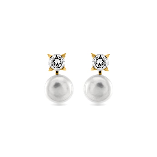 Luxenter Sterling Silber 925 Ohrringe mit weißer Perle in 18K Gelbgold - Essential - Image 1