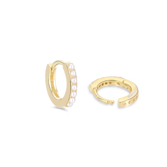 Luxenter Sterling Silber 925 Ohrringe mit weißer Perle in 18K Gelbgold - Leofcar - Image 4