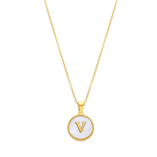 Luxenter-Halskette aus weißem Perlmutt in 18 Karat Gelbgold - Alphabet - Image 1