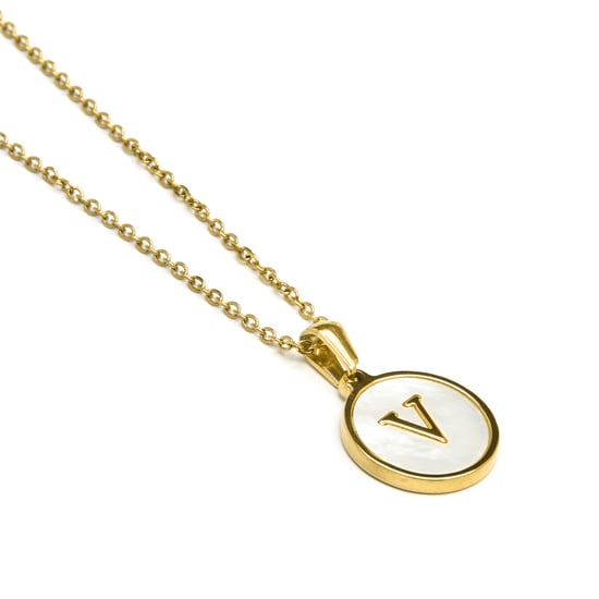 Luxenter-Halskette aus weißem Perlmutt in 18 Karat Gelbgold - Alphabet - Image 3