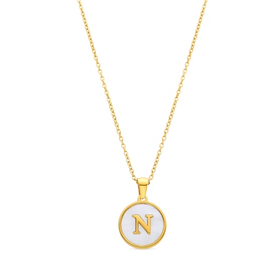 Luxenter-Halskette aus weißem Perlmutt in 18 Karat Gelbgold - Alphabet - Image 1
