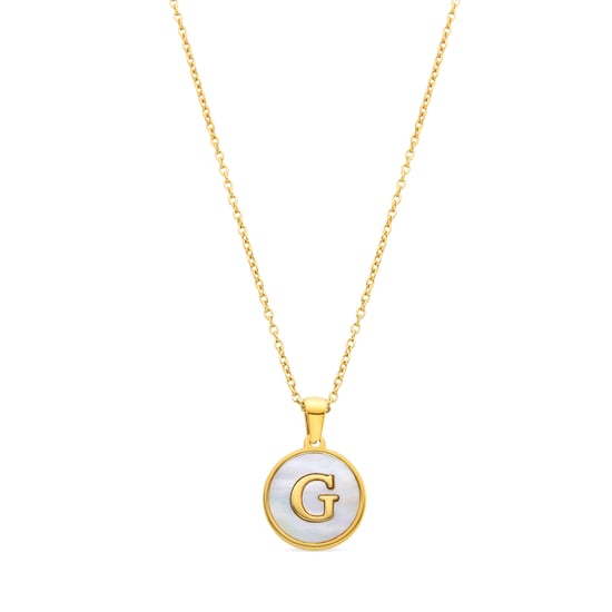 Luxenter-Halskette aus weißem Perlmutt in 18 Karat Gelbgold - Alphabet - Image 1