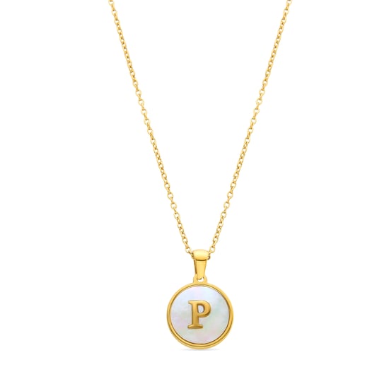 Luxenter-Halskette aus weißem Perlmutt in 18 Karat Gelbgold - Alphabet - Image 1