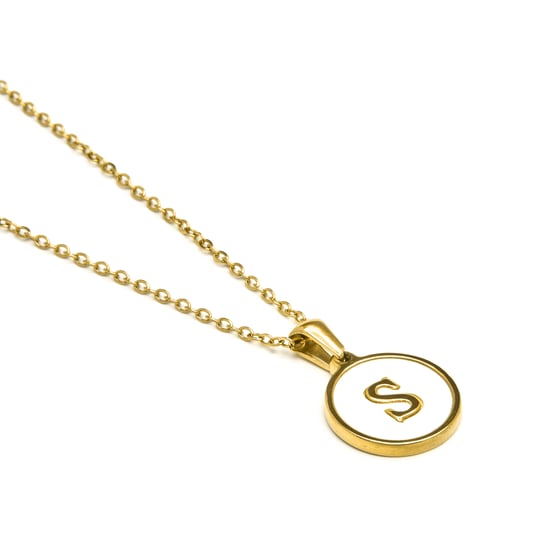 Luxenter-Halskette aus weißem Perlmutt in 18 Karat Gelbgold - Alphabet - Image 3