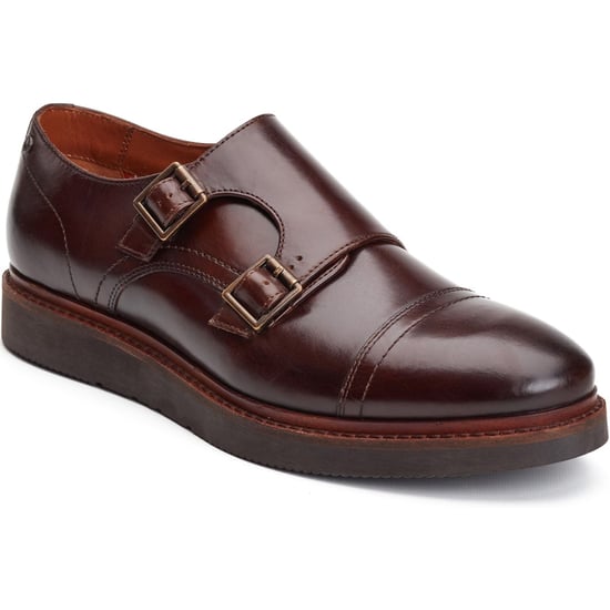 Base London Knight Leder Herren doppelte Monk Schuhe in verbranntem Braun - Image 1