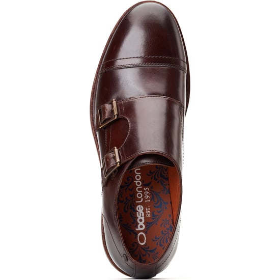 Base London Knight Leder Herren doppelte Monk Schuhe in verbranntem Braun - Image 4