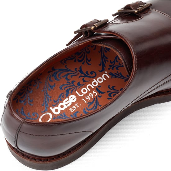 Base London Knight Leder Herren doppelte Monk Schuhe in verbranntem Braun - Image 6