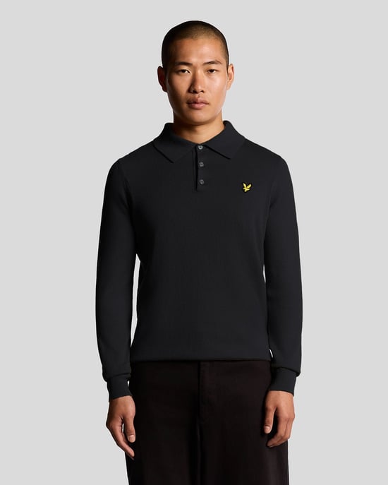Lyle & Scott Langärmliges Poloshirt aus Merinomischung – Marineblau - Image 1