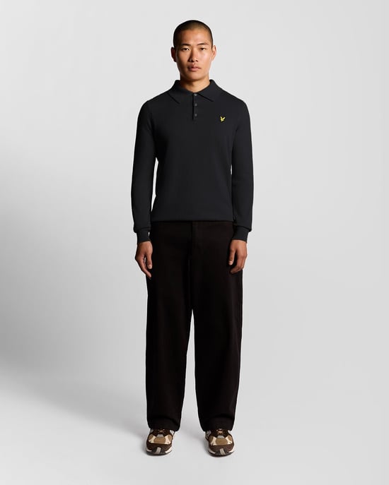 Lyle & Scott Langärmliges Poloshirt aus Merinomischung – Marineblau - Image 2