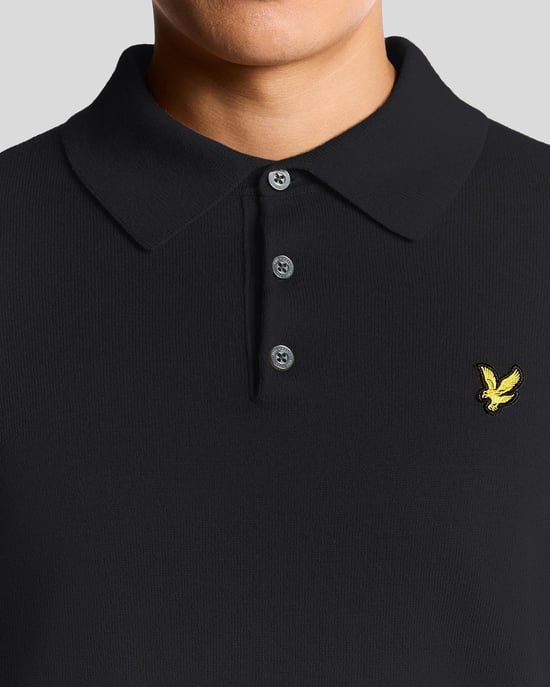 Lyle & Scott Langärmliges Poloshirt aus Merinomischung – Marineblau - Image 3
