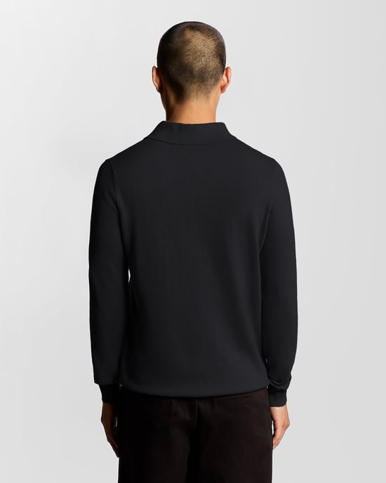 Lyle & Scott Langärmliges Poloshirt aus Merinomischung – Marineblau - Image 4