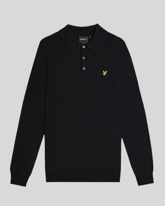 Lyle & Scott Langärmliges Poloshirt aus Merinomischung – Marineblau - Image 5