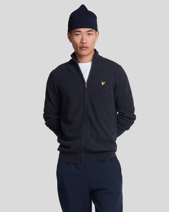 Lyle & Scott Strickjacke aus Lammwollmischung mit Reißverschluss – Marineblau - Image 1