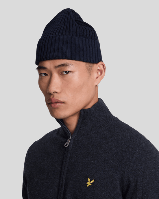 Lyle & Scott Strickjacke aus Lammwollmischung mit Reißverschluss – Marineblau - Image 4