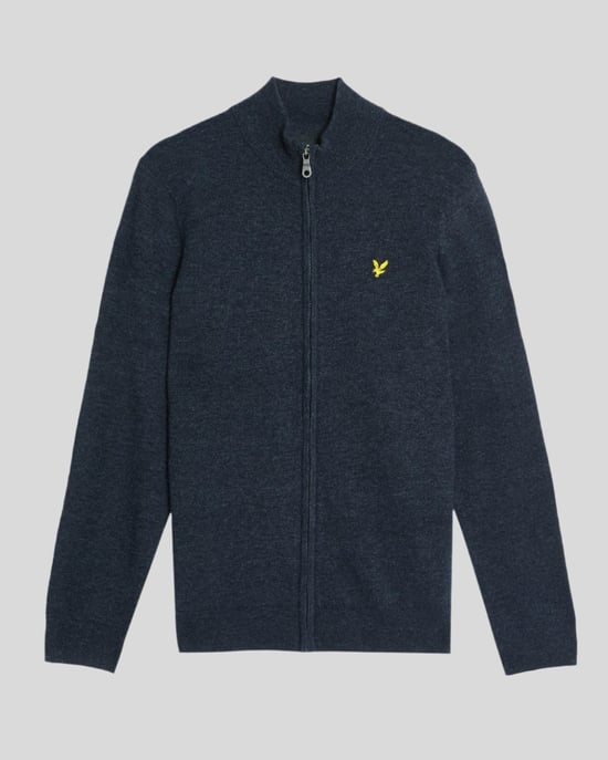 Lyle & Scott Strickjacke aus Lammwollmischung mit Reißverschluss – Marineblau - Image 5