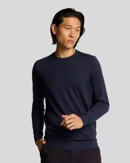 Lyle & Scott Rundhalspullover aus superfeiner Baumwolle – Marineblau - Image 1