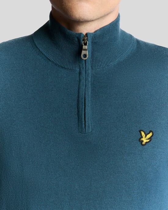 Lyle & Scott Baumwolle Merino 1/4 Zip Pullover - Blau - Image 3