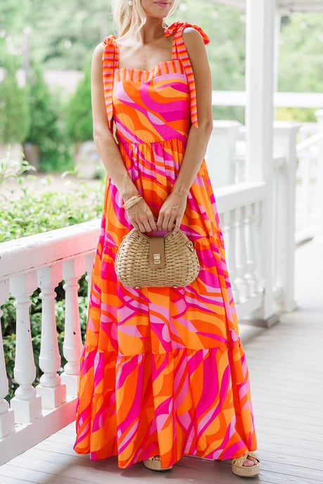 Maxikleid mit Stufendesign und abstraktem Druck - Image 4
