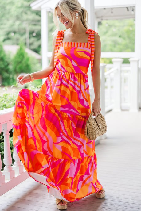 Maxikleid mit Stufendesign und abstraktem Druck - Image 6