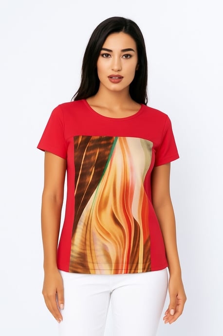 Rotes Jersey-Top mit abstraktem Print aus Viskose-Elastan - Image 2