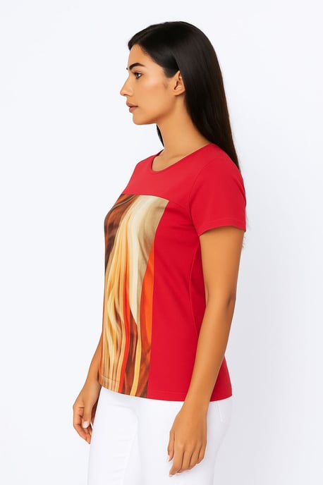 Rotes Jersey-Top mit abstraktem Print aus Viskose-Elastan - Image 3