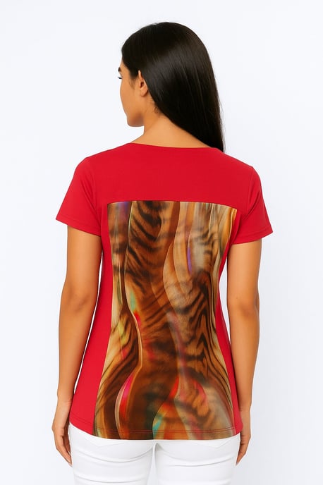 Rotes Jersey-Top mit abstraktem Print aus Viskose-Elastan - Image 4
