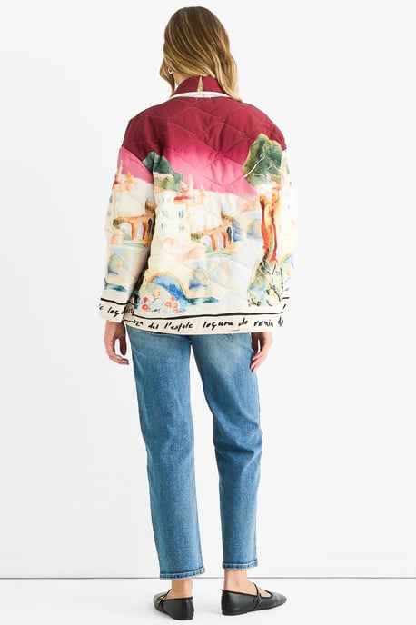 Burgunderfarbener Wasserdruck Leichte Steppjacke - Image 4