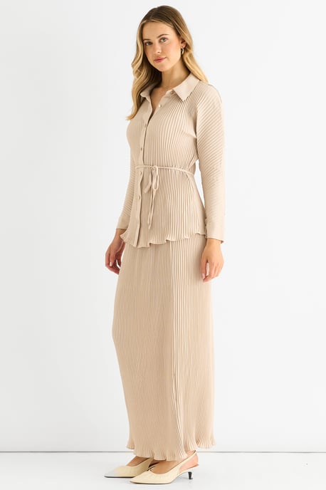 Beige Plissee Hemd mit Knopfleiste - Image 3